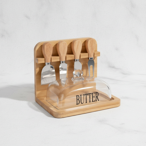 Butter Box Set with Glass Lid & Utensils | Wooden