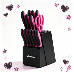 ELITEQUO Blush & Black 14 Piece Knife Set