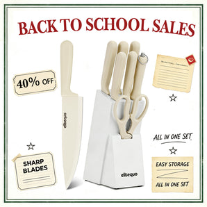 ELITEQUO Cream & White 9 Piece Knife Set