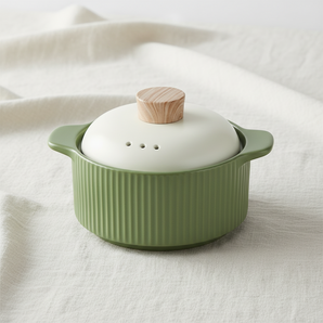Vertical Striped Casserole Pot | Green
